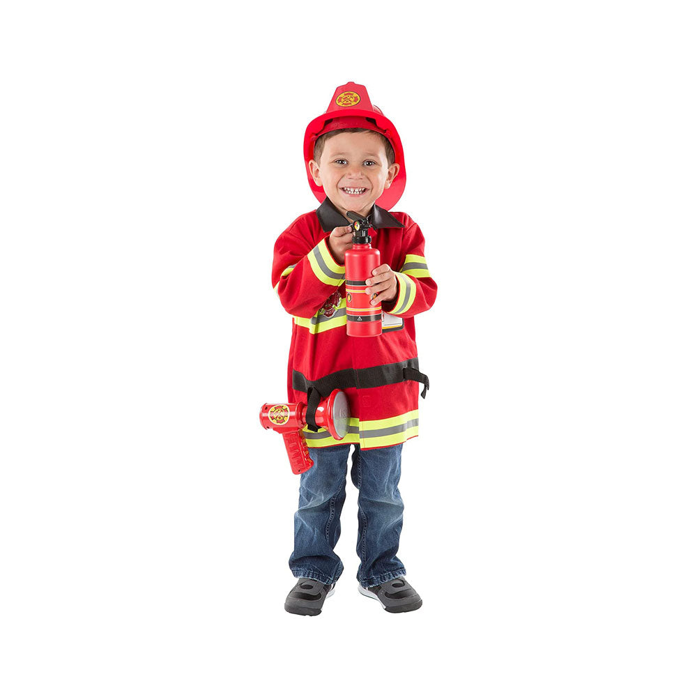 Melissa & Doug Fire Chief Fireman Costume Role Play Fancy Dress Set - 6 Pieces Bright Red That Help Children Play The Part - Multicolor