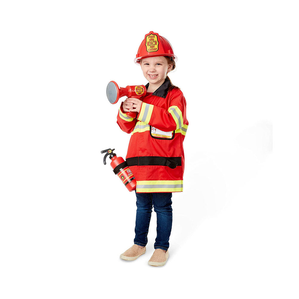Melissa & Doug Fire Chief Fireman Costume Role Play Fancy Dress Set - 6 Pieces Bright Red That Help Children Play The Part - Multicolor