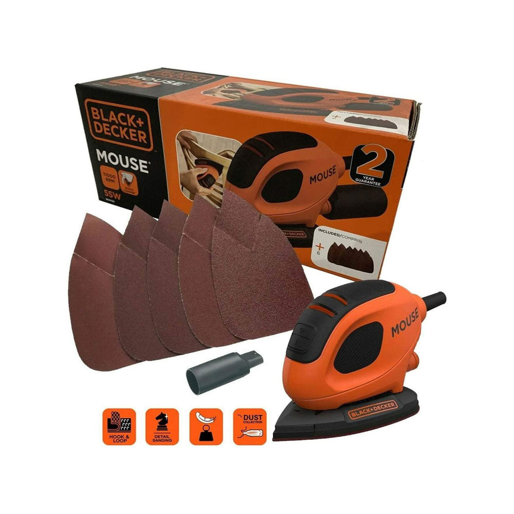 Black & Decker Mouse Detail Electric Sander with 6 Sanding Sheets 55 W 240 V