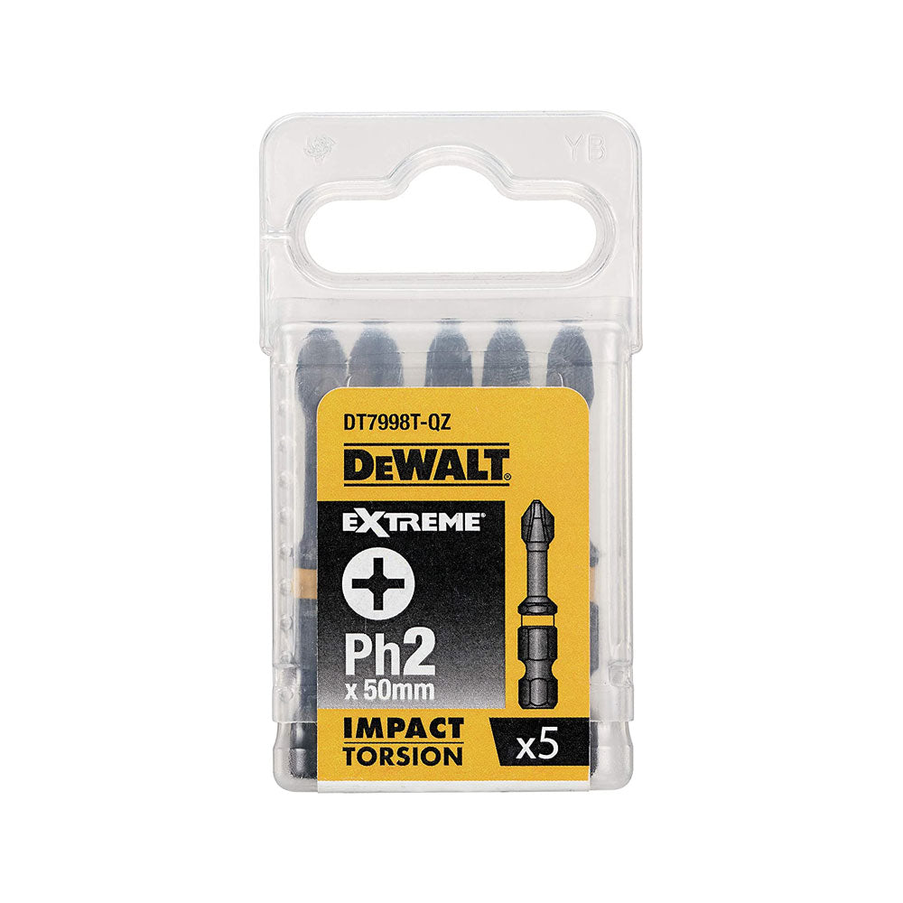 Dewalt Extreme Phillips Ph2 x 50mm Impact Torsion Screwdriver Bits (5 Pack)