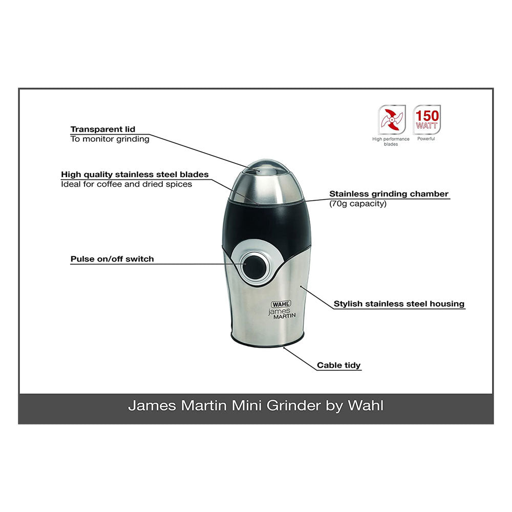 Wahl James Martin Mini Grinder For Coffee Nuts And Spices Stainless Steel Blade 150 W - Silver