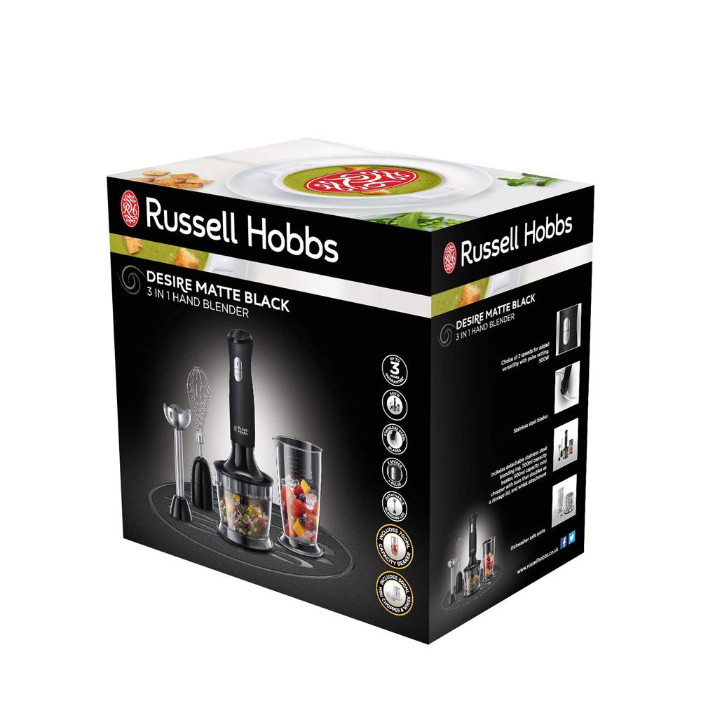 Russell Hobbs Desire 3 In 1 Hand Blender With Electric Whisk And Vegetable Chopper - Matt Black