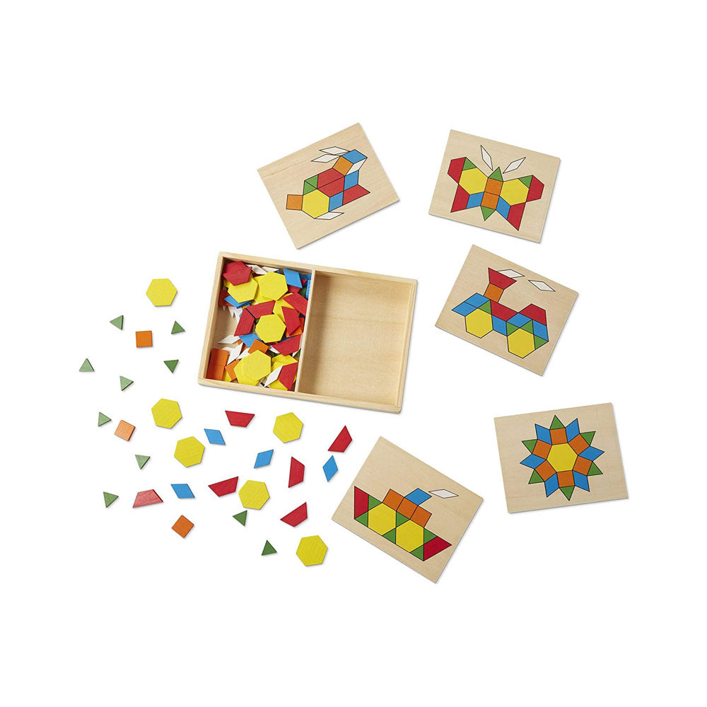 Melissa & Doug Pattern Blocks And Boards Classic Toy - Wooden Shape Blocks 120 Shapes & 5 Boards - Multicolor