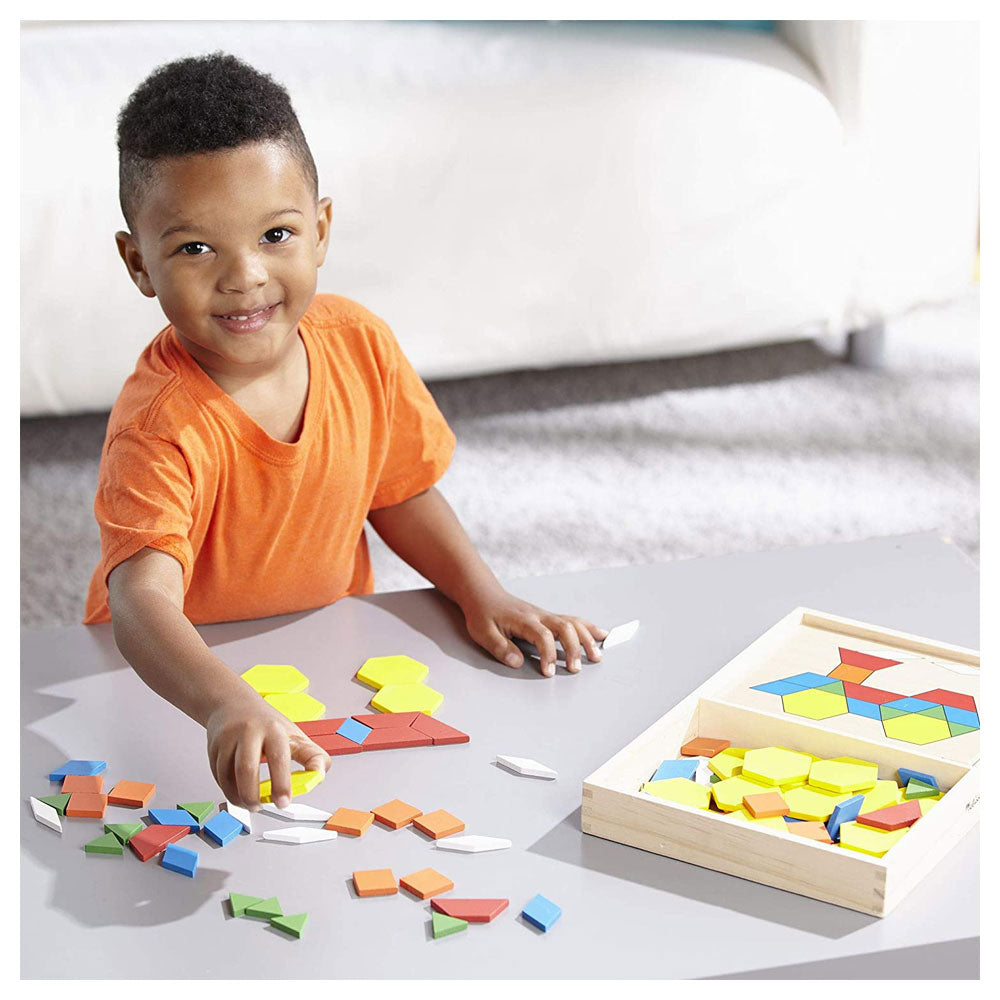 Melissa & Doug Pattern Blocks And Boards Classic Toy - Wooden Shape Blocks 120 Shapes & 5 Boards - Multicolor