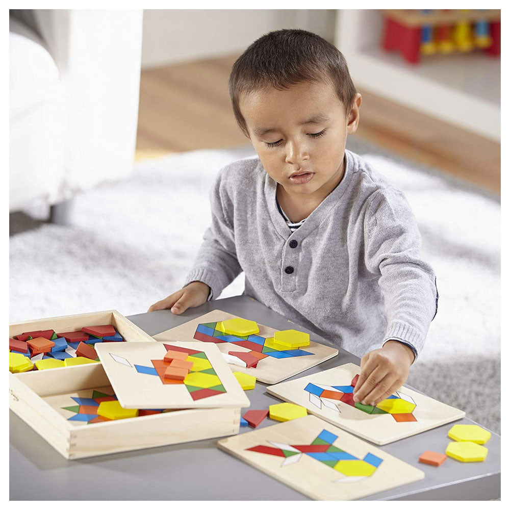 Melissa & Doug Pattern Blocks And Boards Classic Toy - Wooden Shape Blocks 120 Shapes & 5 Boards - Multicolor