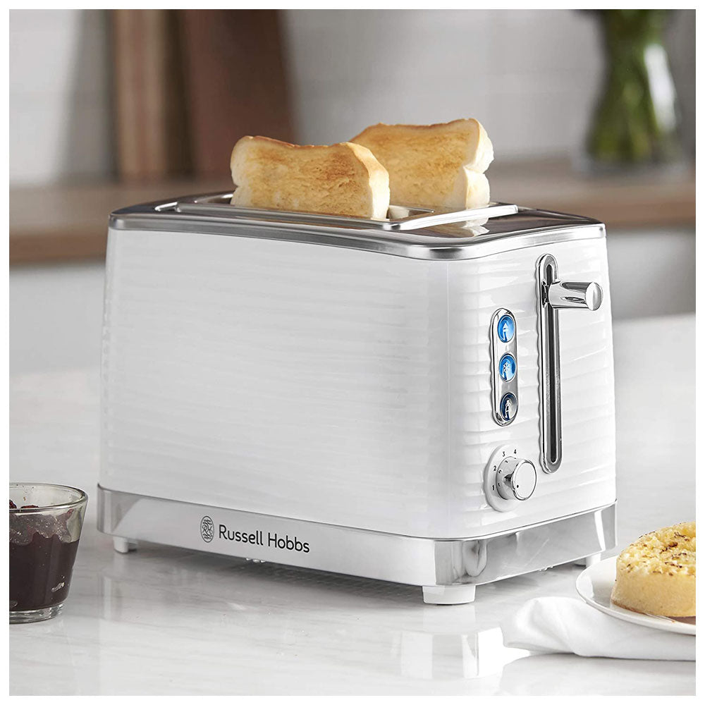 Russell Hobbs Inspire 2 Slice Toaster Premium High Gloss Textured Plastic 1050W - White