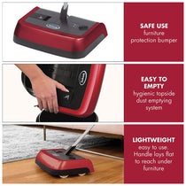 Ewbank Evolution Carpet Sweeper 3 Floor Cordless Sweep Manual Silent Hard - Red