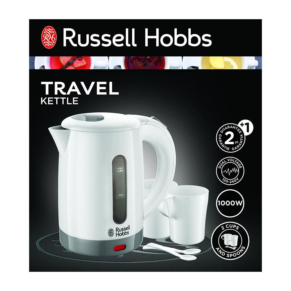 Russell Hobbs Compact Travel Kettle With Cups/Spoons Plastic 1000 W White