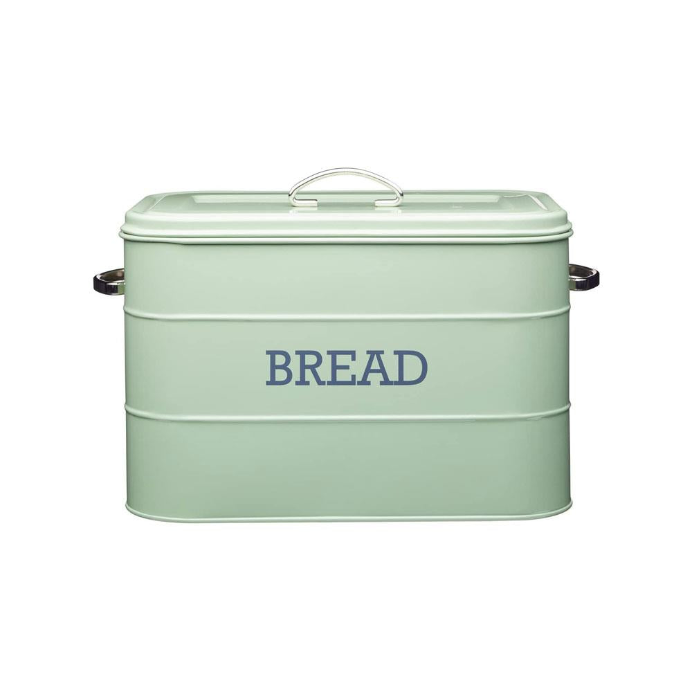 KitchenCraft Living Nostalgia Large Metal Bread Bin, 34 x 21.5 x 25 cm In Sage Green