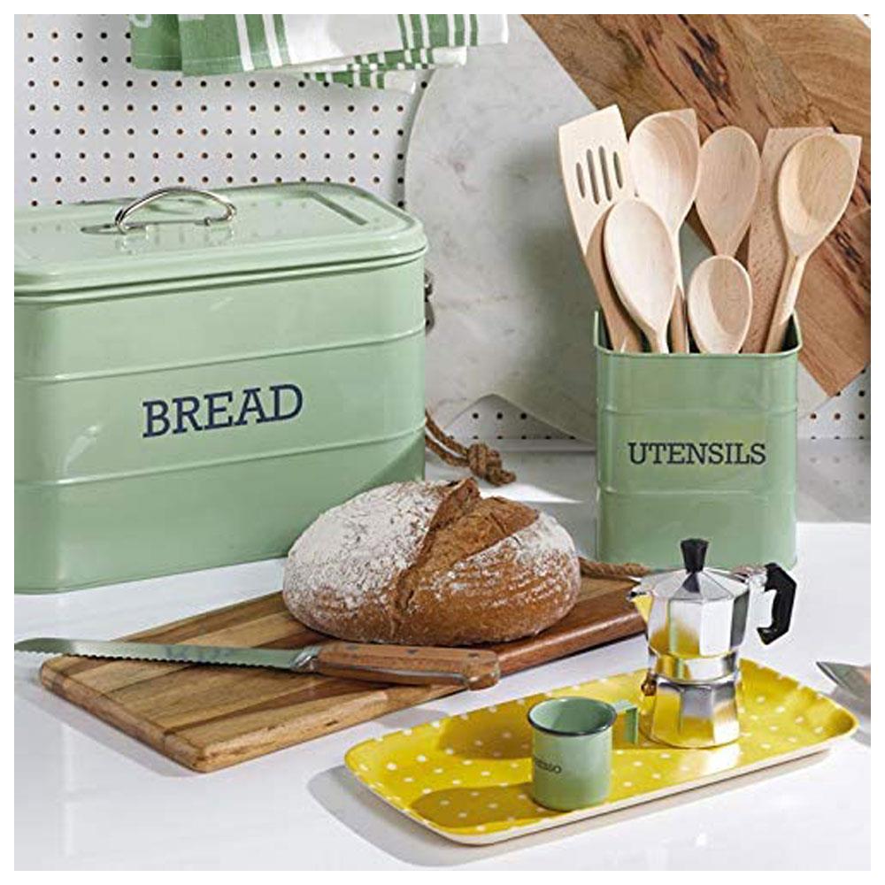 KitchenCraft Living Nostalgia Large Metal Bread Bin, 34 x 21.5 x 25 cm In Sage Green