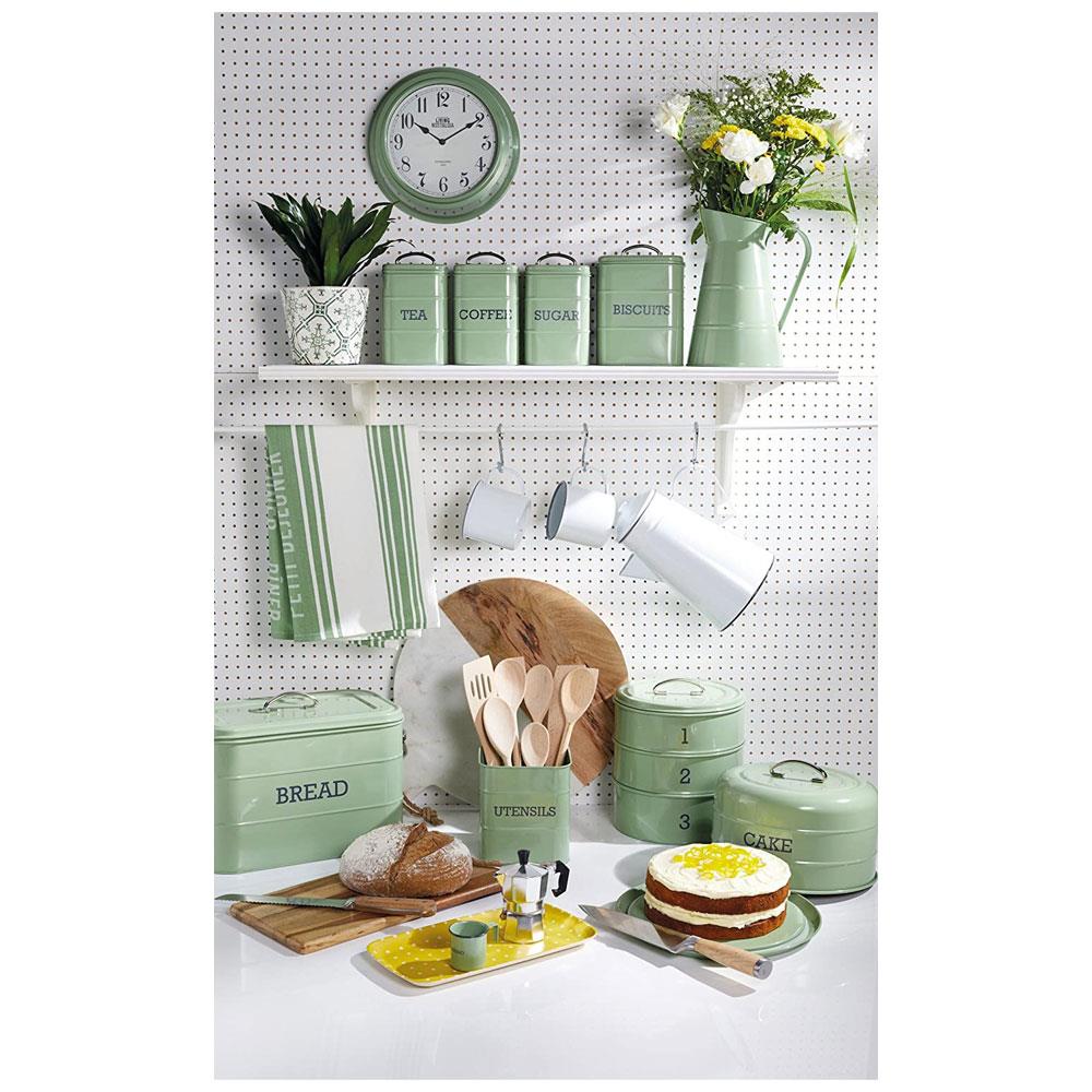 KitchenCraft Living Nostalgia Large Metal Bread Bin, 34 x 21.5 x 25 cm In Sage Green
