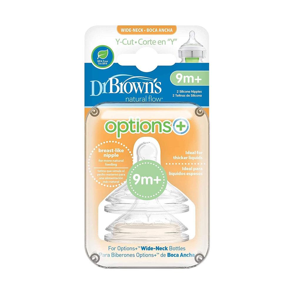 Dr Brown Natural Flow Options + Y Cut Wide Neck Teats - Twin Pack