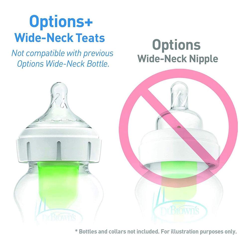 Dr Brown Natural Flow Options + Y Cut Wide Neck Teats - Twin Pack