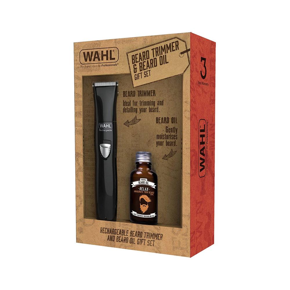 Wahl Beard Trimmer And Beard Oil Gift Set With Attachments - Black