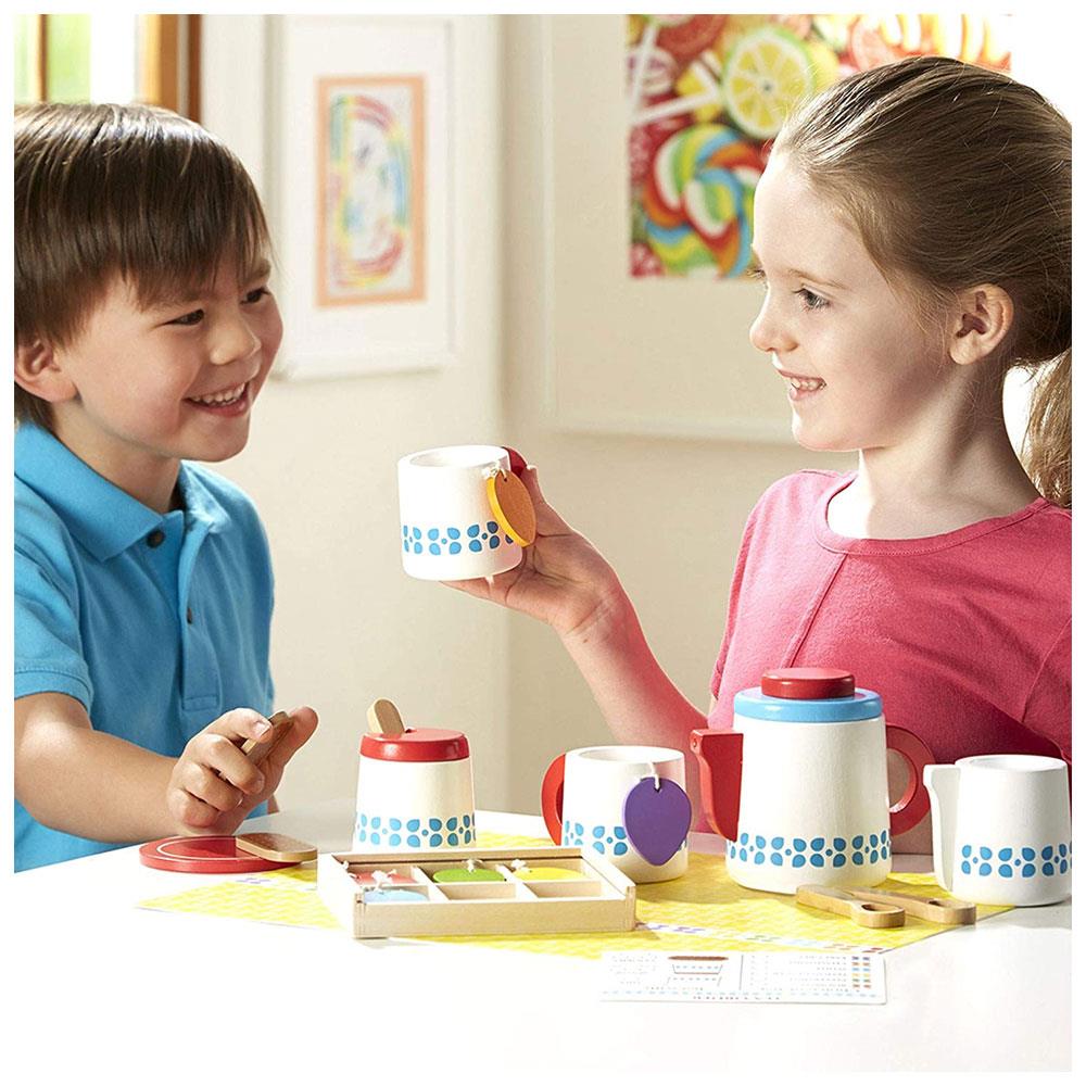 Melissa & Doug Wooden Steep & Serve Tea Set - All Wood Tea Service For Two - Brightly Colored Tags - Multicolor Secondary image