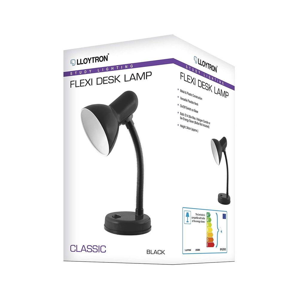 Lloytron 35w Classic Flexi Desk Lamp with Versatile Flexible Neck - Integral On/Off Switch - Approx. 34cm Height – Black Secondary image
