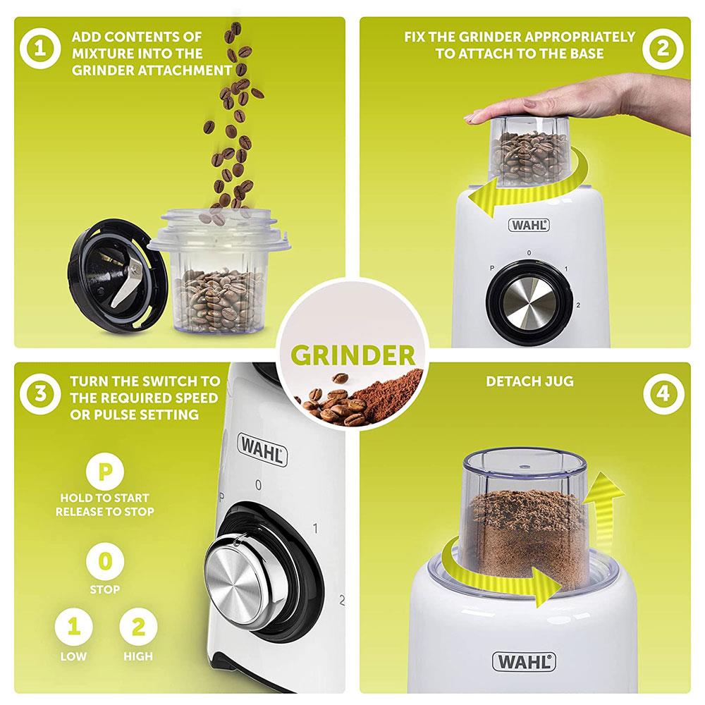 Wahl Table Jug Blender with Grinder Attachment 2 Speed Pulse Setting 500 W 1.5 Litres - White