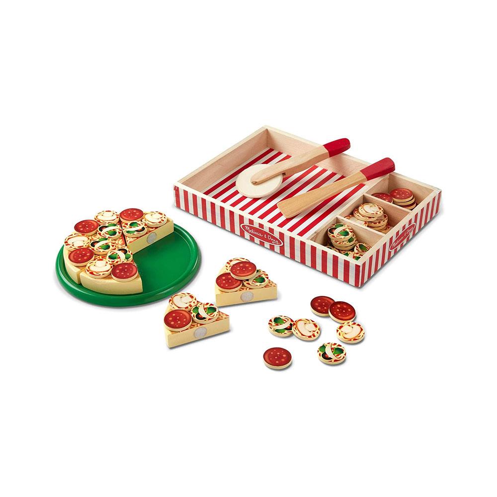 Melissa & Doug Pizza Party Wooden Play Food Set - 6 Sliceable Wooden Pizza Slices And 54 Pieces Toppings  - Multicolour Main image