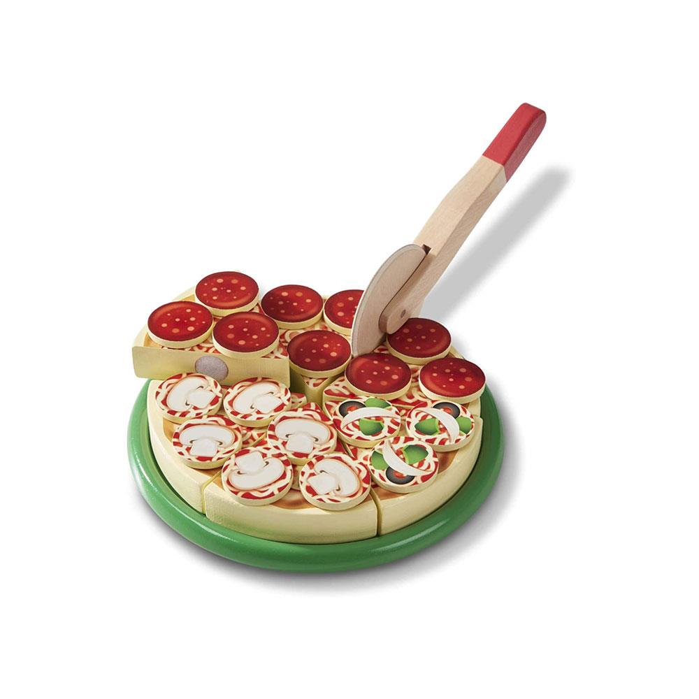 Melissa & Doug Pizza Party Wooden Play Food Set - 6 Sliceable Wooden Pizza Slices And 54 Pieces Toppings  - Multicolour Secondary image