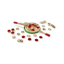Melissa & Doug Pizza Party Wooden Play Food Set - 6 Sliceable Wooden Pizza Slices And 54 Pieces Toppings  - Multicolour