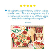 Melissa & Doug Pizza Party Wooden Play Food Set - 6 Sliceable Wooden Pizza Slices And 54 Pieces Toppings  - Multicolour