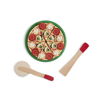 Melissa & Doug Pizza Party Wooden Play Food Set - 6 Sliceable Wooden Pizza Slices And 54 Pieces Toppings  - Multicolour