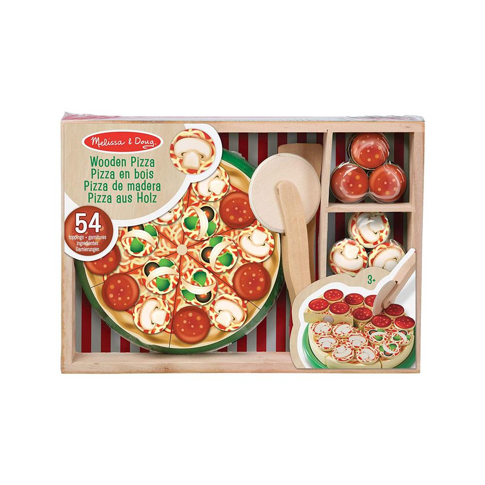 Melissa & Doug Pizza Party Wooden Play Food Set - 6 Sliceable Wooden Pizza Slices And 54 Pieces Toppings  - Multicolour