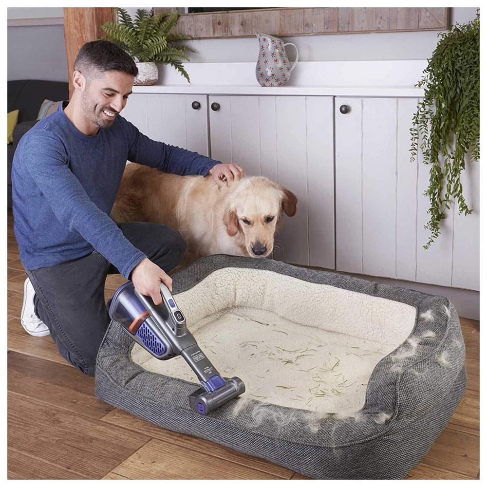 Black & Decker 18V Lithium-ion Cordless PET Dustbuster Handheld Vacuum with Charging Base And Pet Extension - Grey/Blue