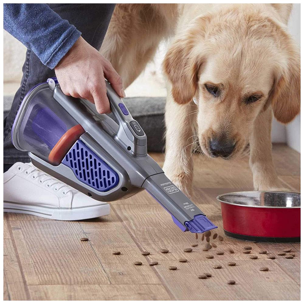 Black & Decker 18V Lithium-ion Cordless PET Dustbuster Handheld Vacuum with Charging Base And Pet Extension - Grey/Blue