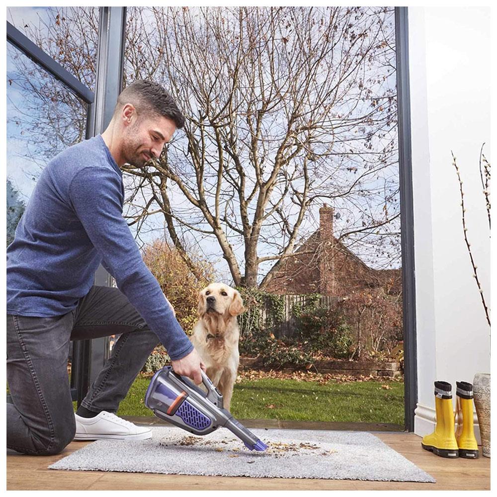 Black & Decker 18V Lithium-ion Cordless PET Dustbuster Handheld Vacuum with Charging Base And Pet Extension - Grey/Blue