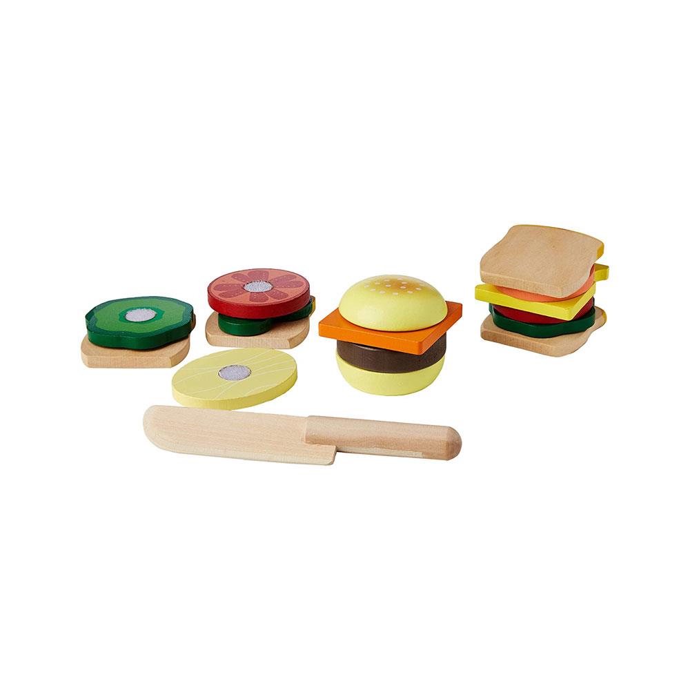 Melissa & Doug Sandwich-Making Set (Wooden Play Food, Wooden Storage Tray, High-Quality Materials, 16 Pieces)