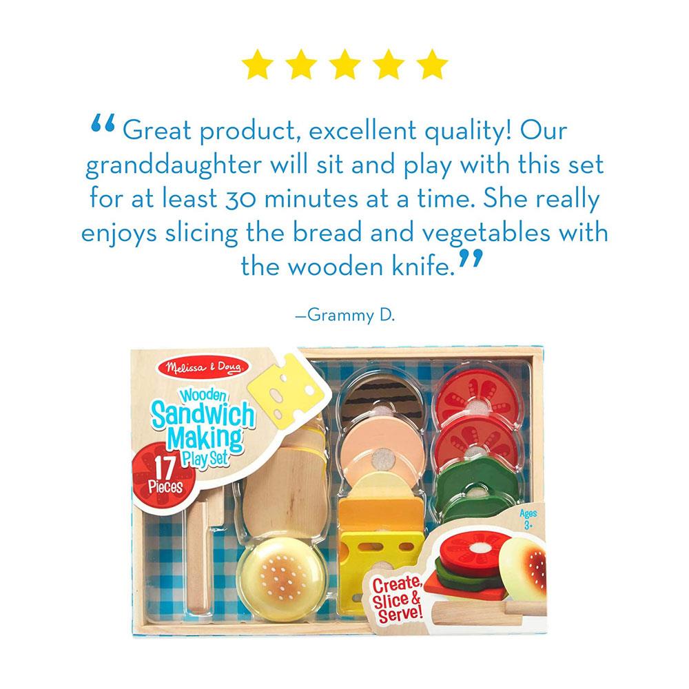 Melissa & Doug Sandwich-Making Set (Wooden Play Food, Wooden Storage Tray, High-Quality Materials, 16 Pieces)