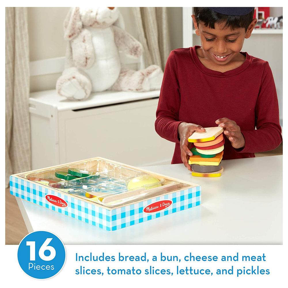 Melissa & Doug Sandwich-Making Set (Wooden Play Food, Wooden Storage Tray, High-Quality Materials, 16 Pieces)