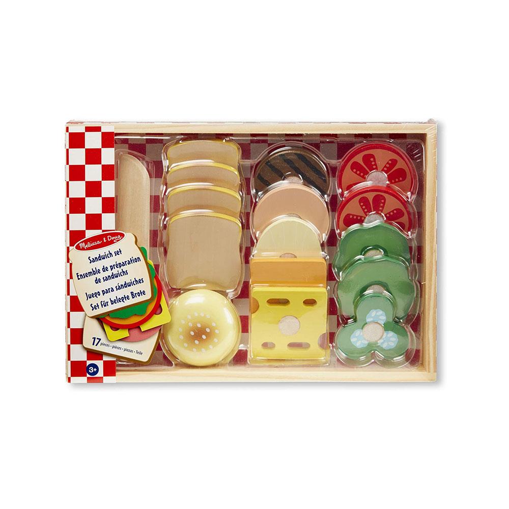 Melissa & Doug Sandwich-Making Set (Wooden Play Food, Wooden Storage Tray, High-Quality Materials, 16 Pieces)