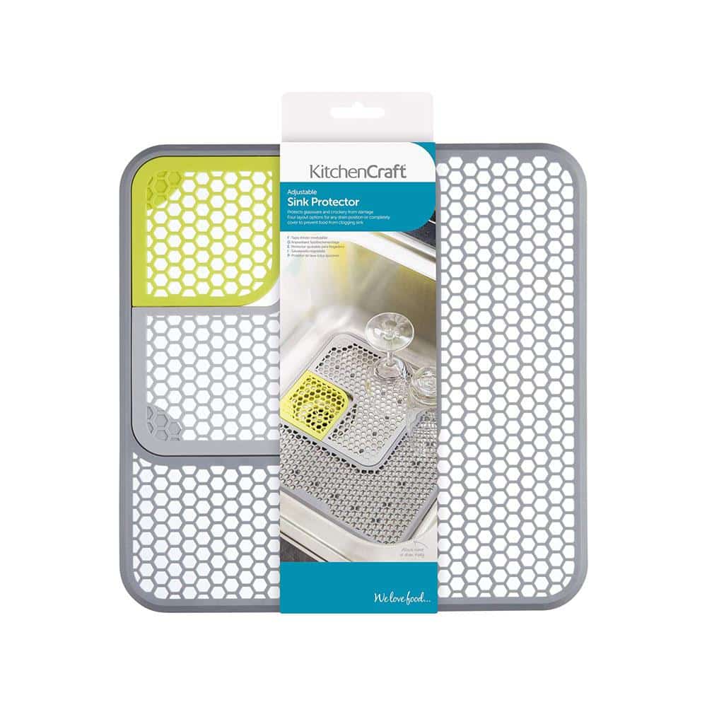 KitchenCraft 3 Pc Adjustable Sink Protector Mat Plastic Grey/Green