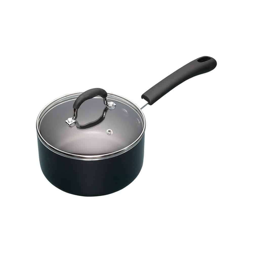 KitchenCraft Master Class Aluminum Non-Stick Enamel Saucepan With Lid 18 cm 2 Litres - Black Main image