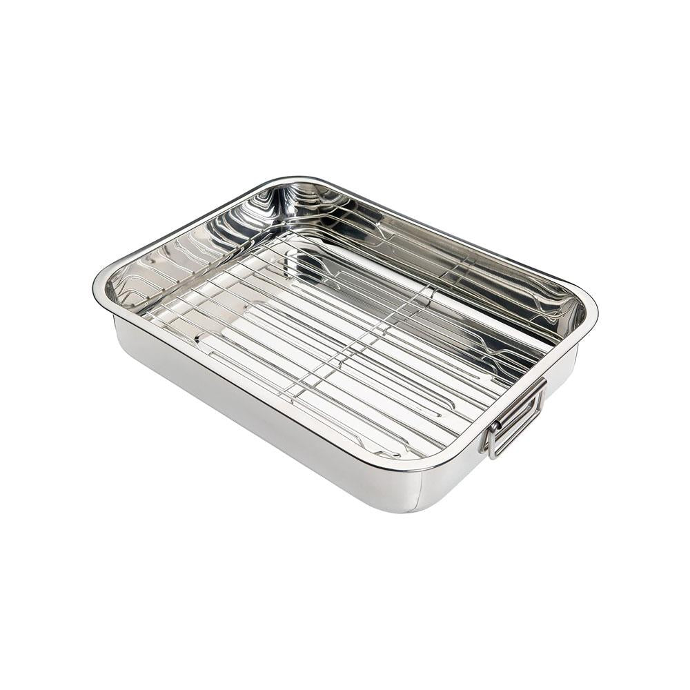 KitchenCraft Stainless Steel Roasting Tin with Rack Medium 38cm x 27.5cm 5 Litres - Silver Main image