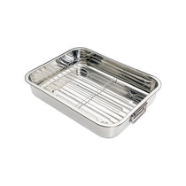 KitchenCraft Stainless Steel Roasting Tin with Rack Medium 38cm x 27.5cm 5 Litres - Silver
