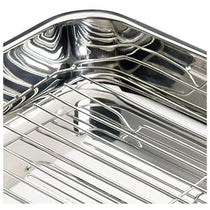 KitchenCraft Stainless Steel Roasting Tin with Rack Medium 38cm x 27.5cm 5 Litres - Silver