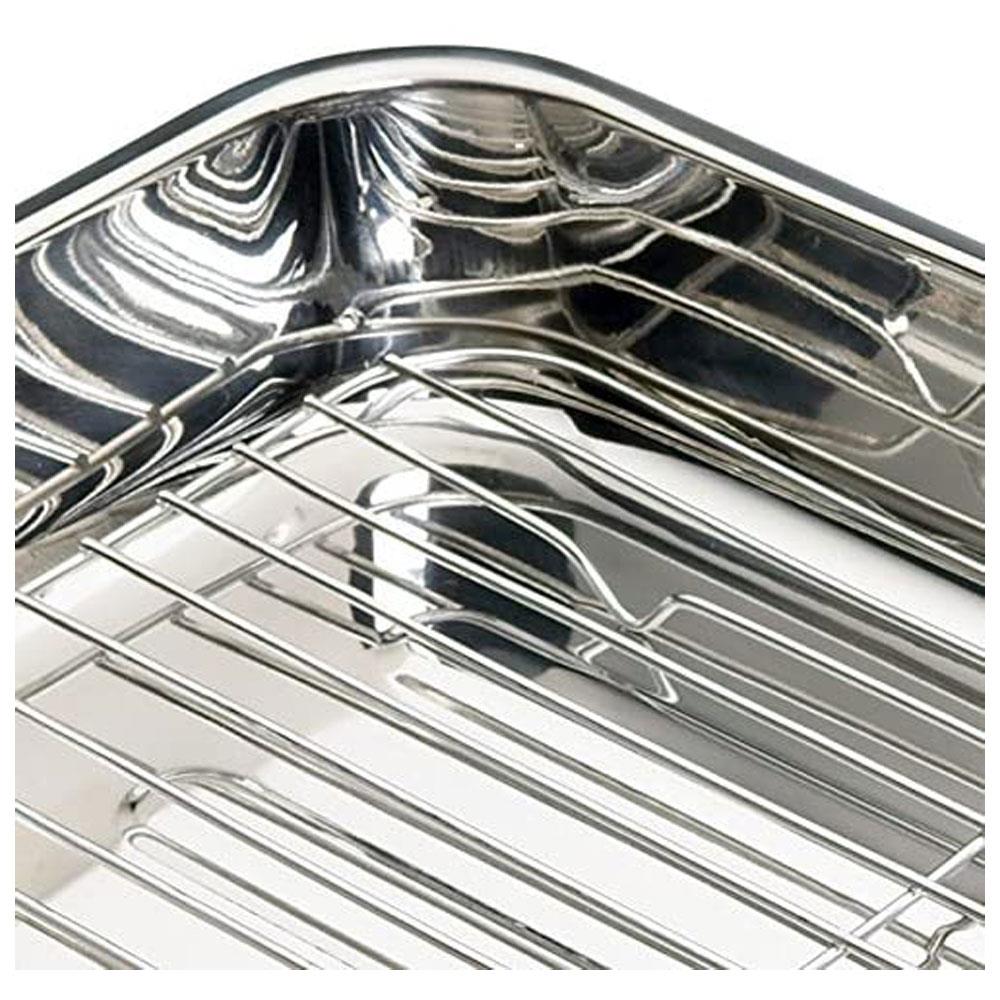 KitchenCraft Stainless Steel Roasting Tin with Rack Medium 38cm x 27.5cm 5 Litres - Silver