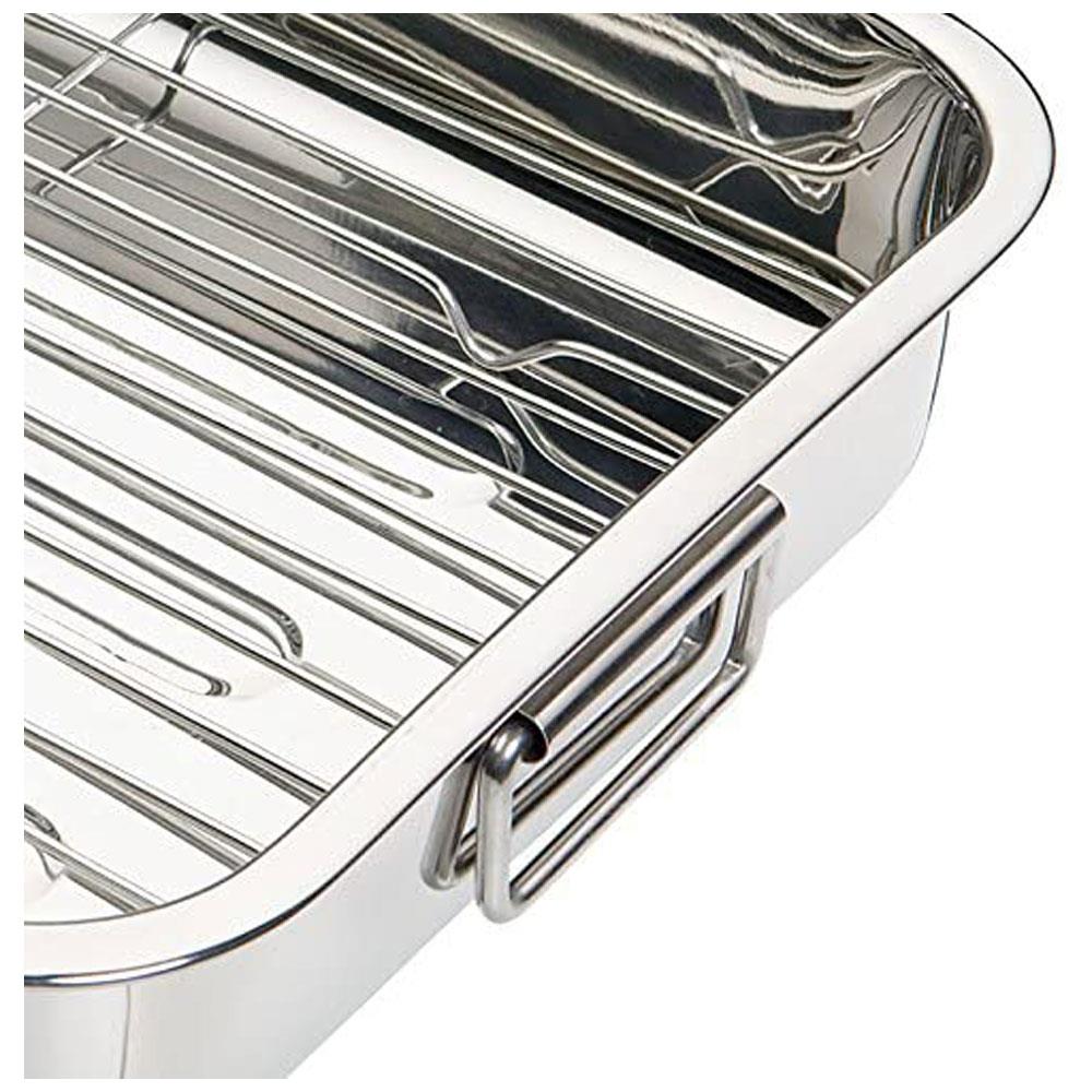 KitchenCraft Stainless Steel Roasting Tin with Rack Medium 38cm x 27.5cm 5 Litres - Silver