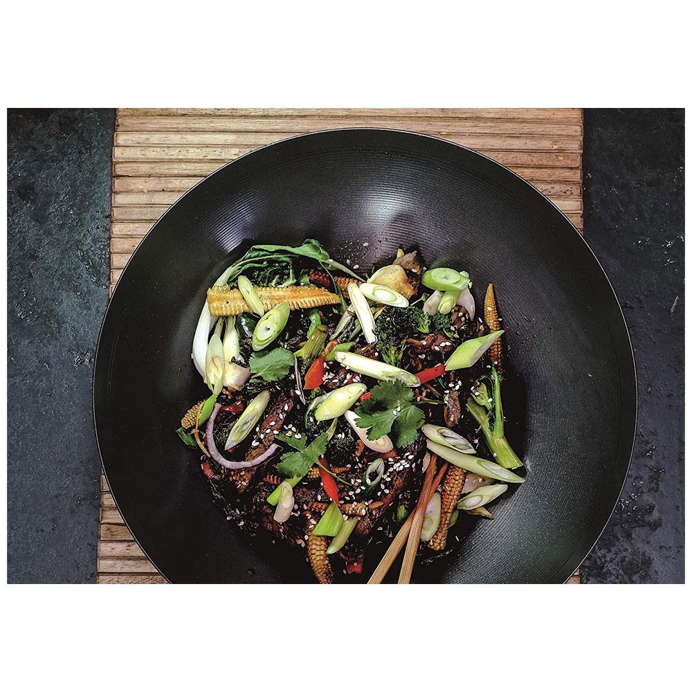 KitchenCraft World of Flavours Oriental Plain Carbon Steel 30cm Wok For Induction Hob 3.5 Litres - Black