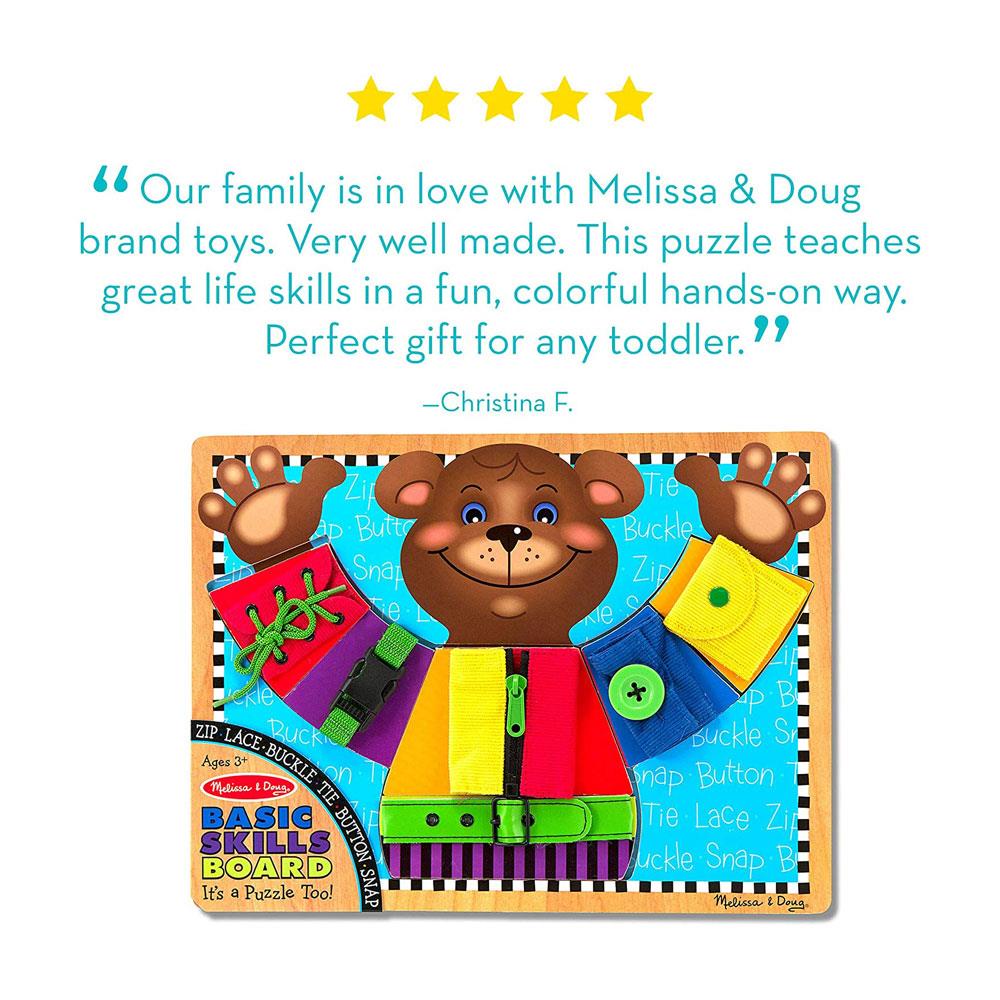 Melissa & Doug Basic Skills Board - Practice Fine Motor Skills Developmental Toys 6 Removable Pieces & Puzzle Board - Multicolor