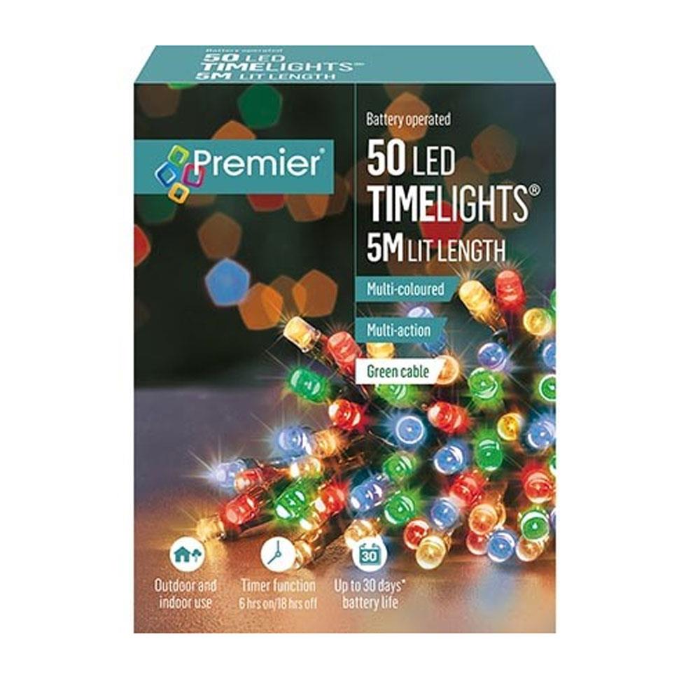 Premier Christmas Multi Action Battery Operated 50 LED Lights With Timer - Multicolor