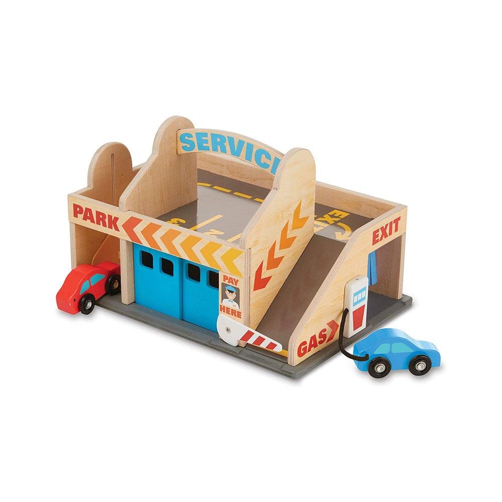 Melissa & Doug Service Station Parking Garage Wooden Vehicle Pretend Play Set - Multicolor Main image