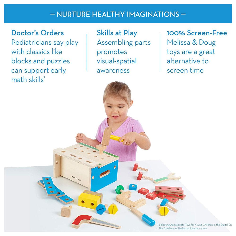 Melissa and Doug Hammer & Saw Tool Bench - Wooden Building Set 32 pcs