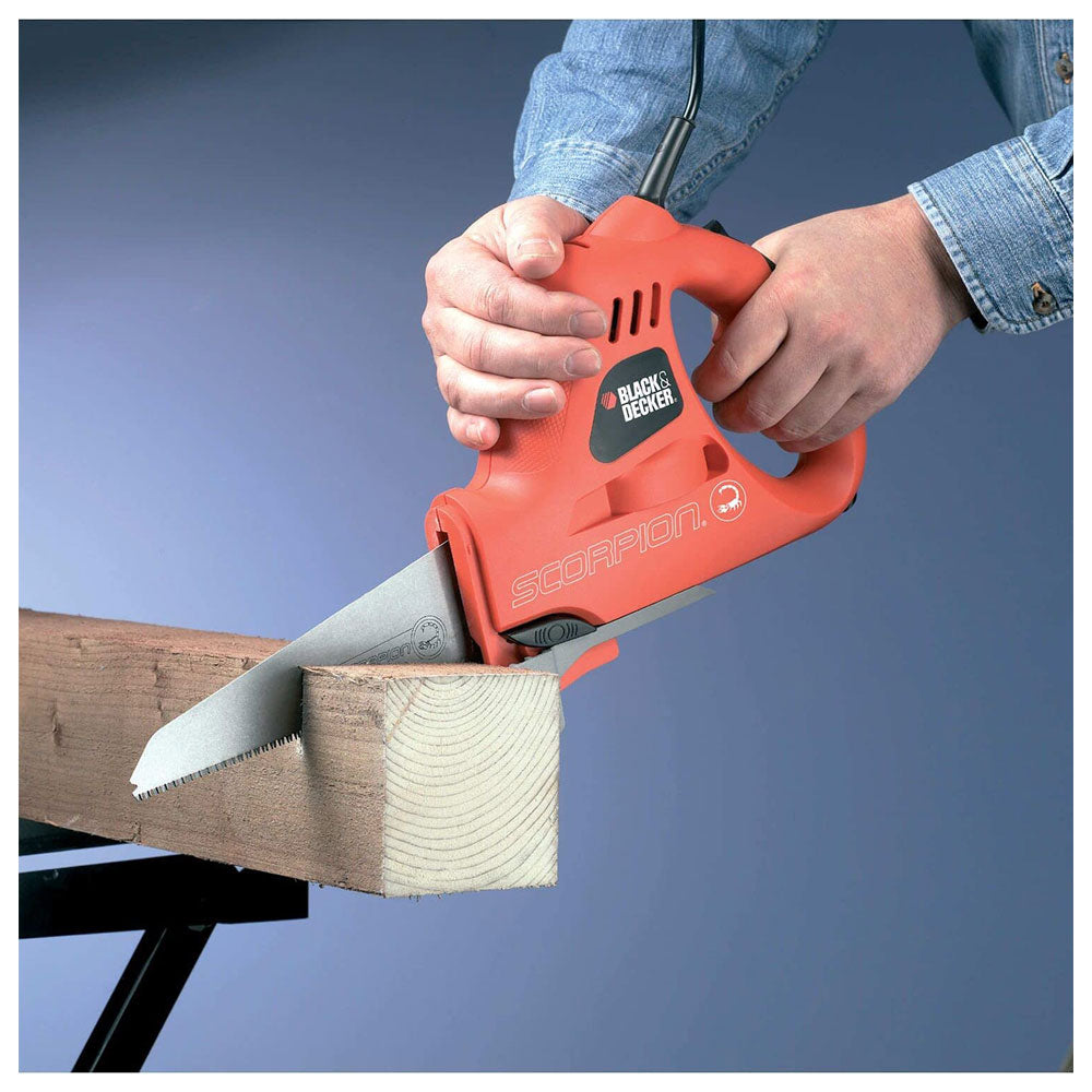 Black & Decker Scorpion Powered Electric Handsaw With 3 Blades And 10mm Stroke Length 400W 230V - Black/Orange