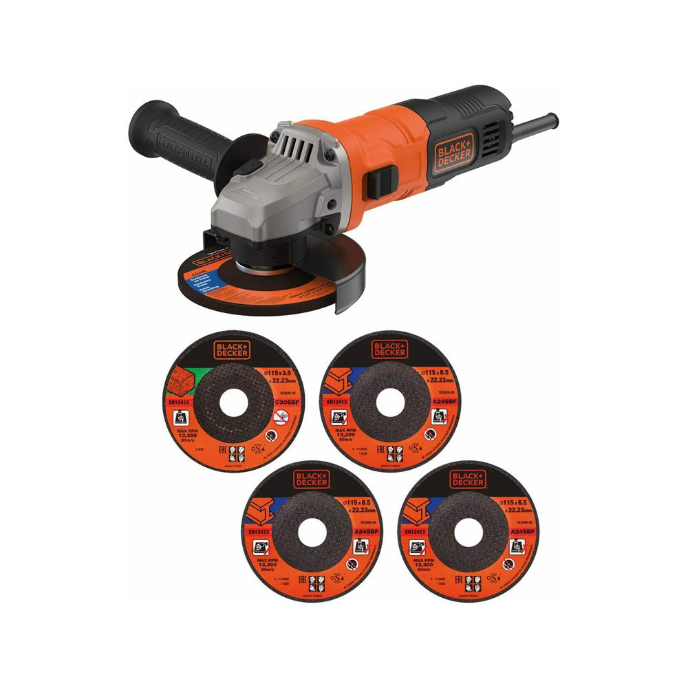Black & Decker 115mm Angle Grinder 710W With 5 Cutting Discs Cutting Guard And Grinding Guard - Orange/Black Main image