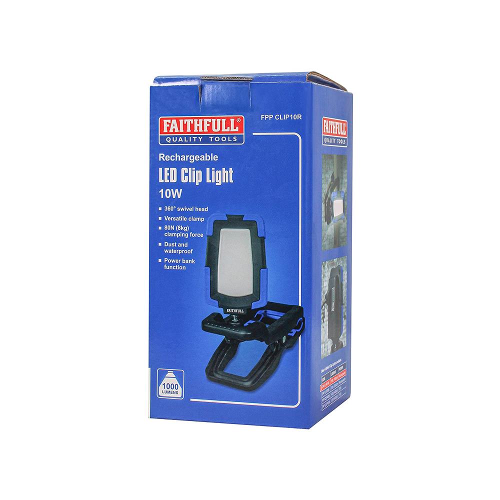 Faithfull Rechargable Cordless LED Clip Grip Work Light 10W 1000Lm - Blue/Black