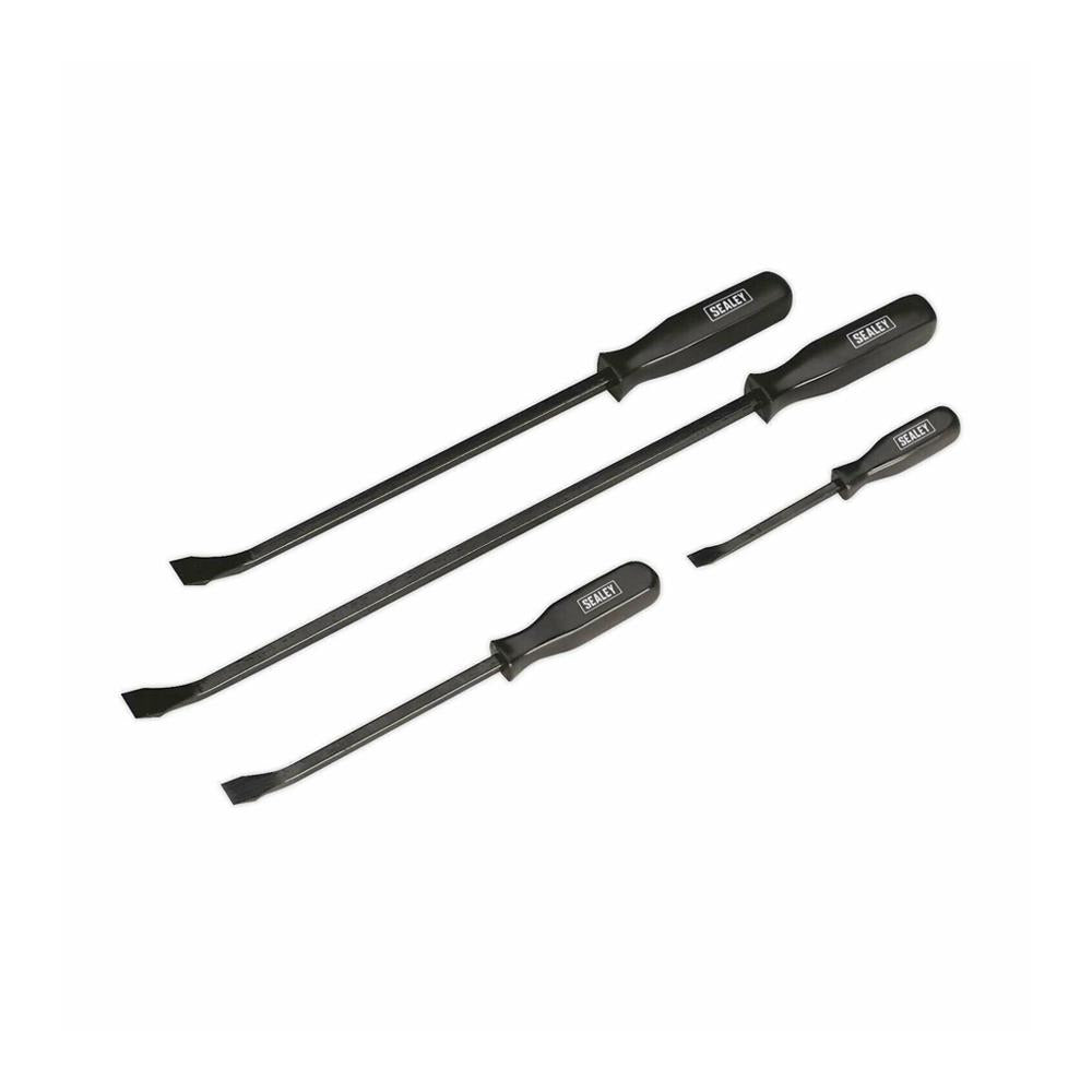 Sealey Chrome Vanadium Prybar 200mm 300mm 450mm 600mm 4 Piece Set - Black